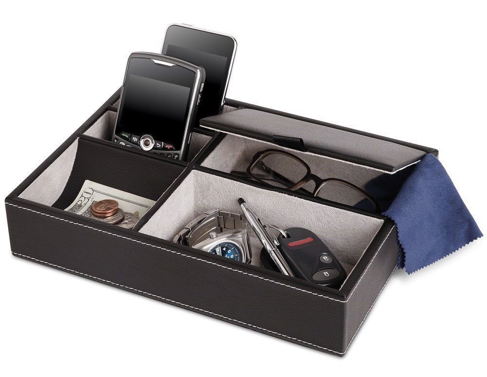 Leather-Look Valet Tray. Bedside & Desk Organiser for Men — view 3