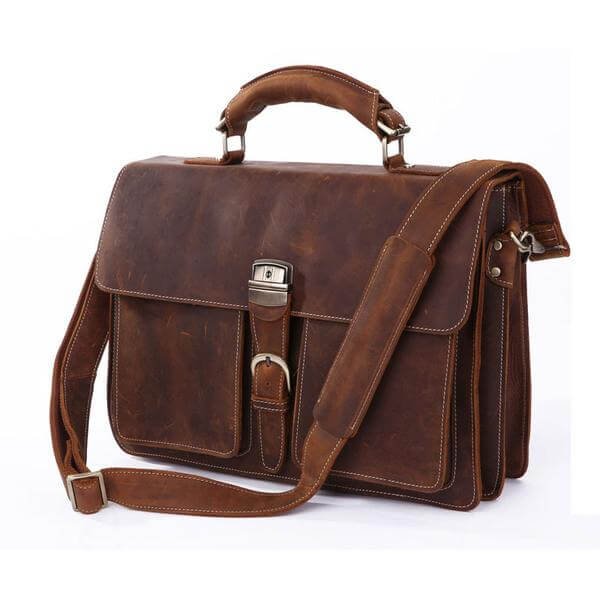Vintage Leather Laptop Bag. Top-Grain, Fits 14-Inch