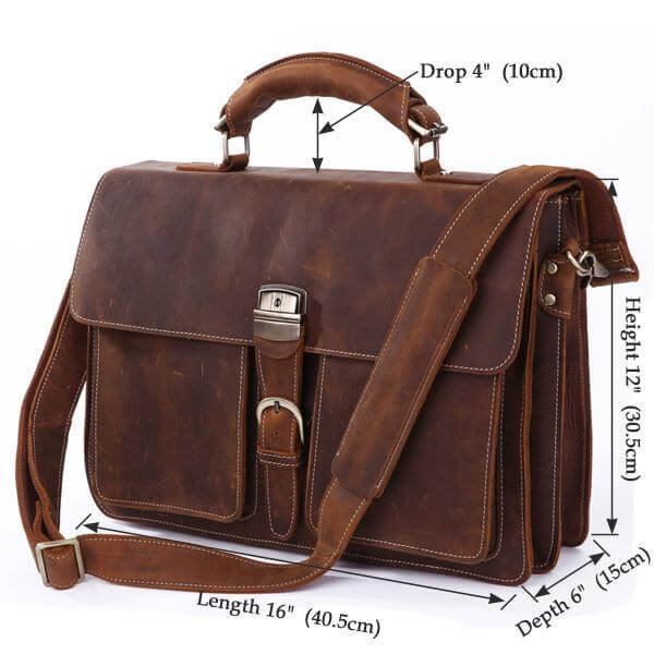 Vintage Leather Laptop Bag. Top-Grain, Fits 14-Inch — view 3