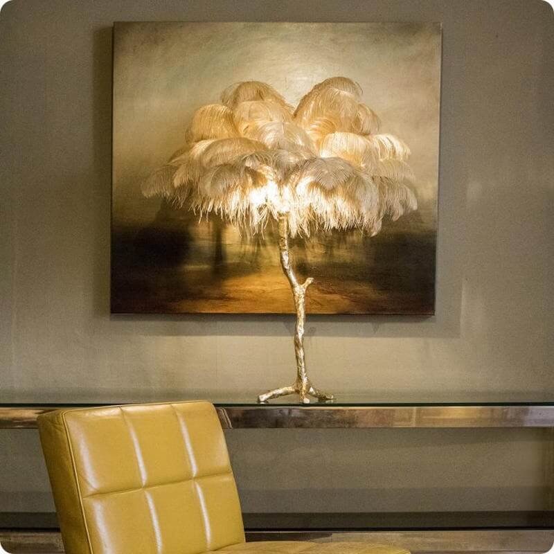 Luxury Ostrich Feather Floor Lamp. Pink, Orange or Yellow — view 3